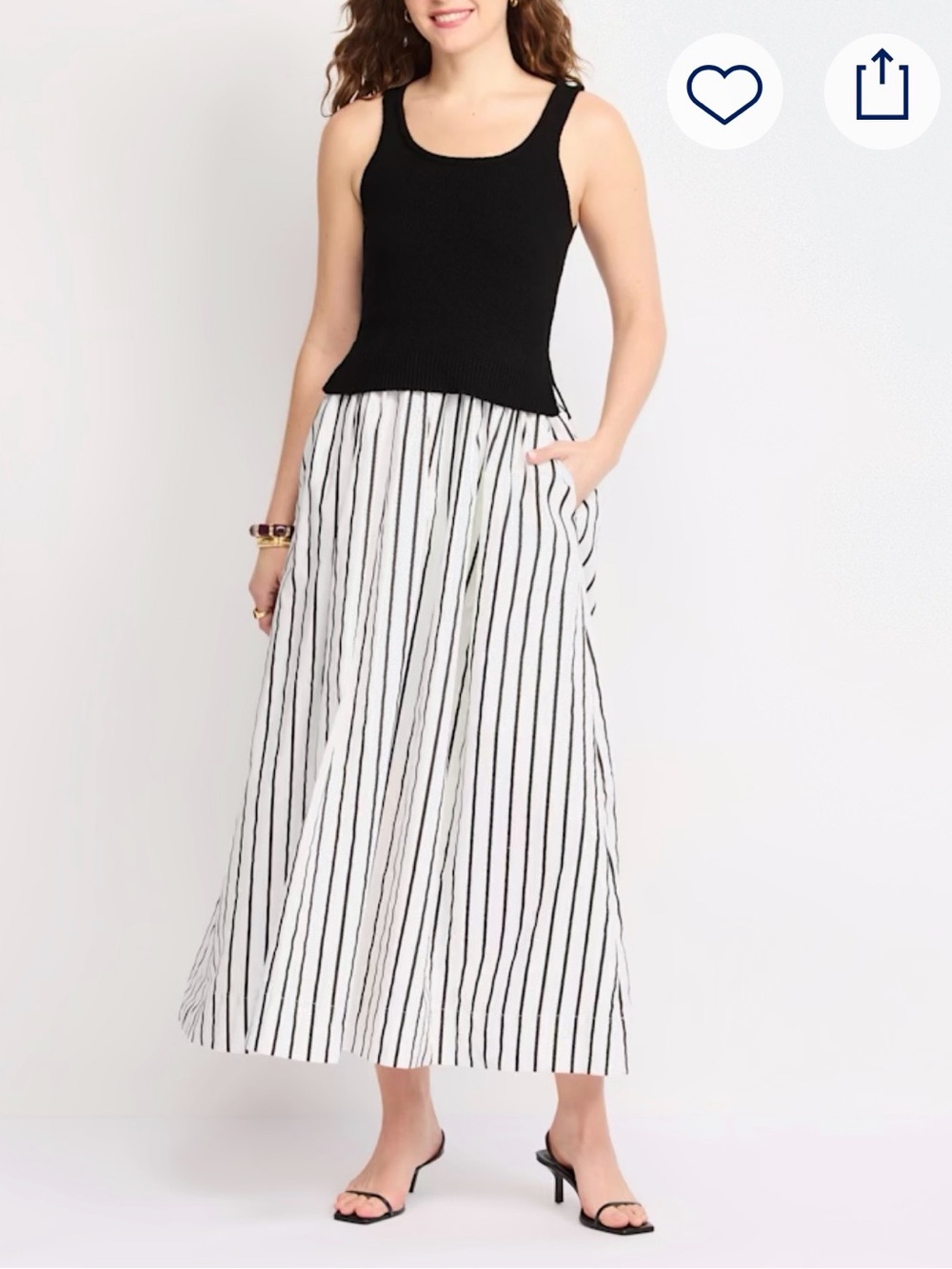 Black & White Striped Maxi Skirt - Women's Long A-Line